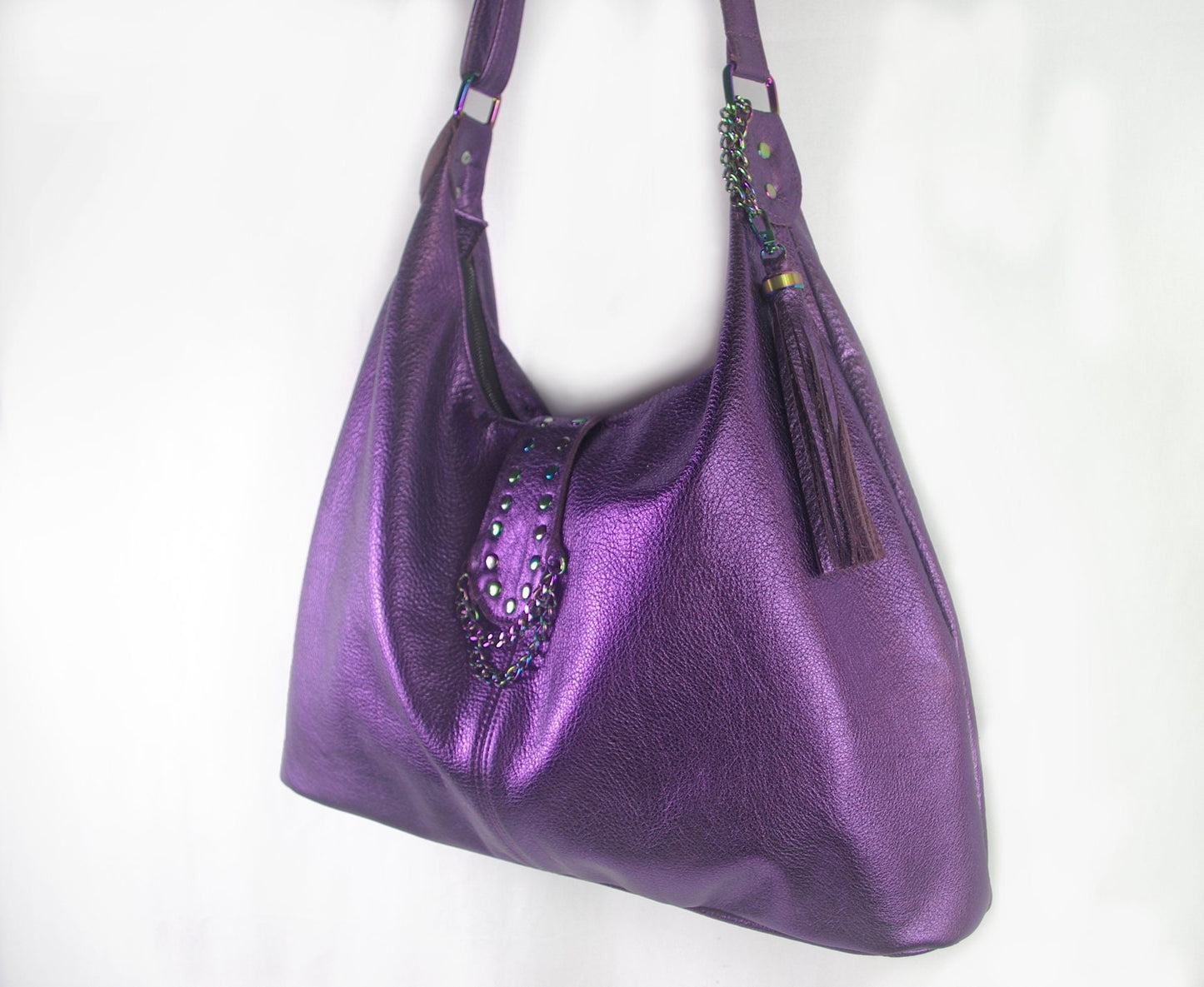 Rainbow hardware Metallic Purple Italian Hobo