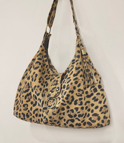 Leopard Print Leather Italian Hobo Bag, Suede surface
