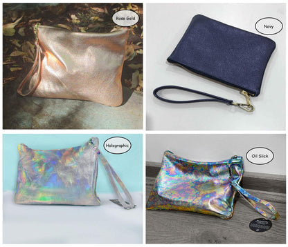 Metallic leather Wristlet, softest leather zipper purse