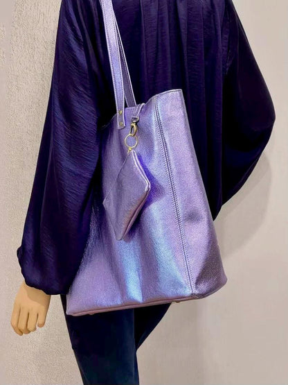 Large Lavender Lilac Metallic Leather Tote