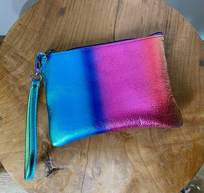Metallic Rainbow Colours leather Wristlet clutch