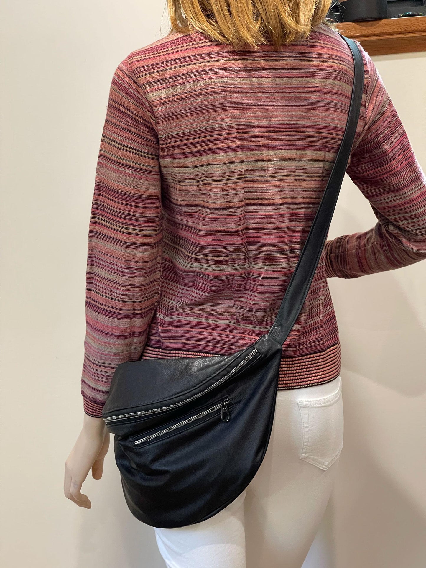 Black Sling bag, super soft black Leather