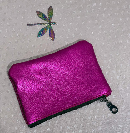 fuchsia pink metallic leather coin purse.