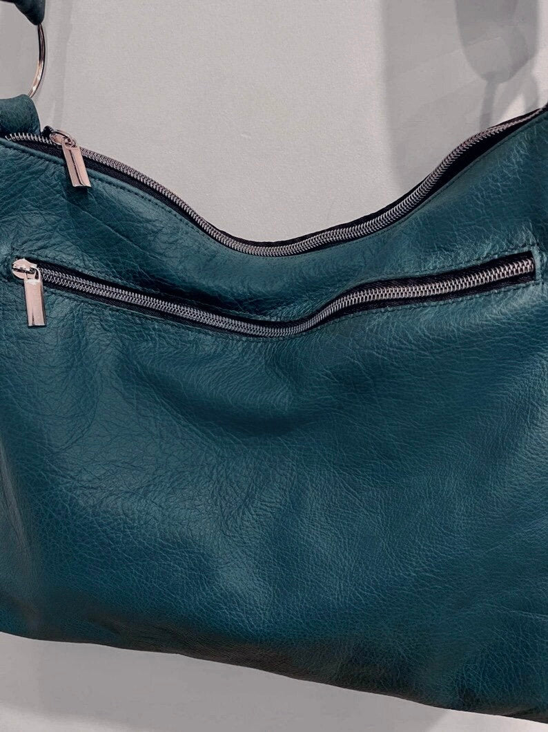 Teal Leather Crossbody Bag, Soft leather