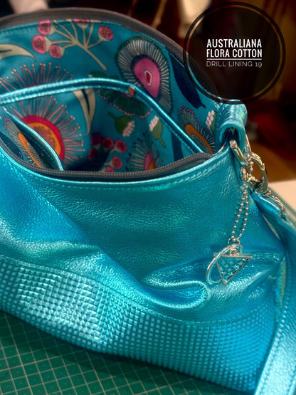 Metallic Turquoise leather crossbody shoulder bag, embossed leather IN STOCK
