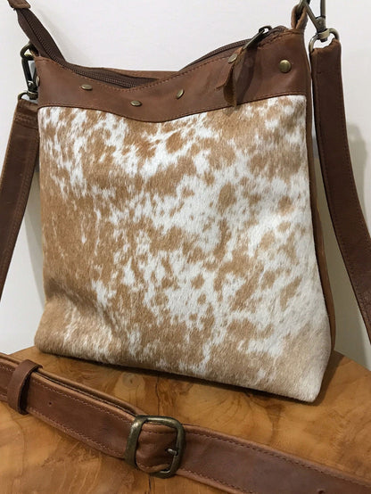 Crossbody Cowhide Leather, vintage brown and short hair cowhide