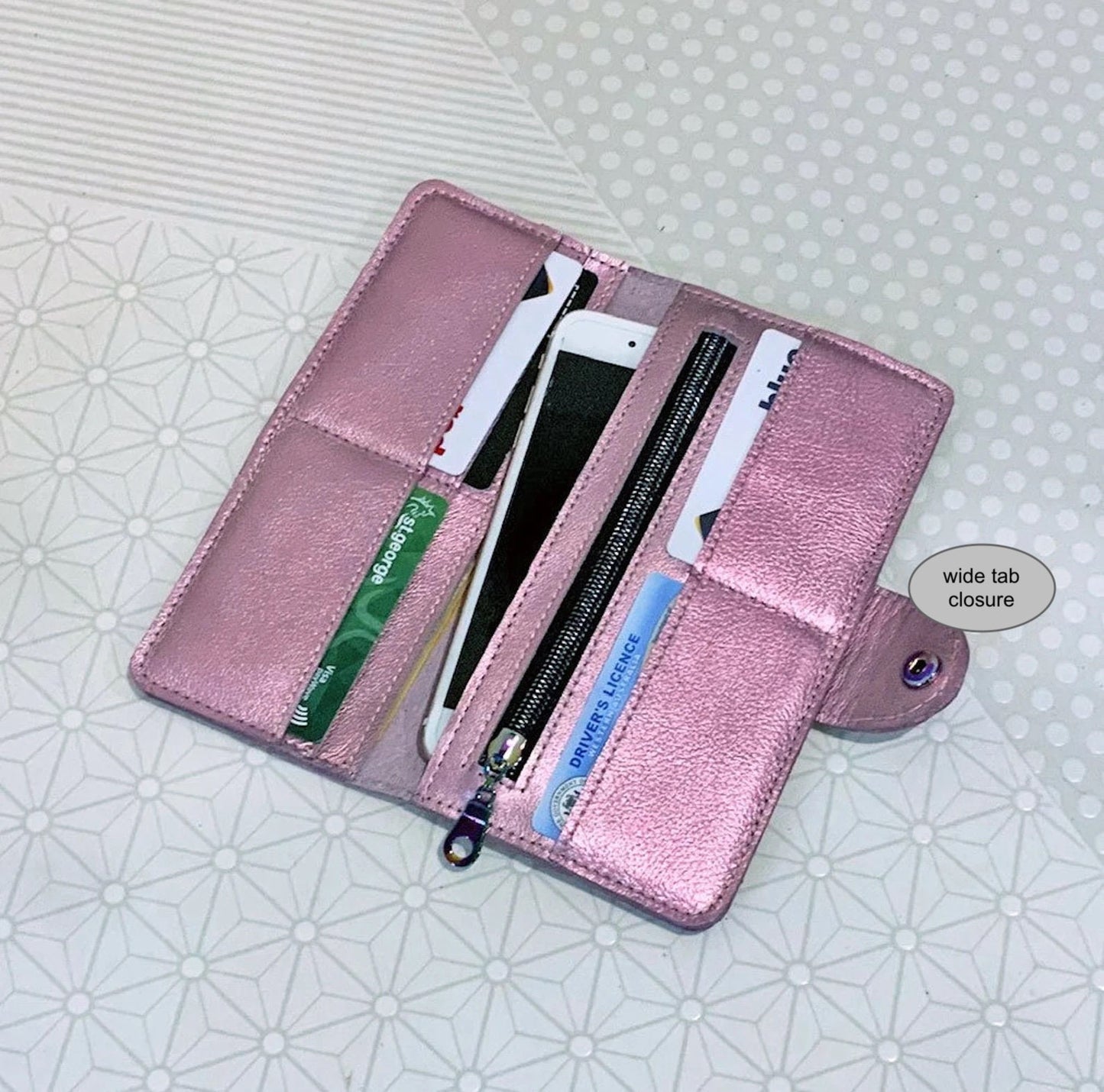 Metallic Rainbow Leather Wallet Purse wristlet with zipper pocket