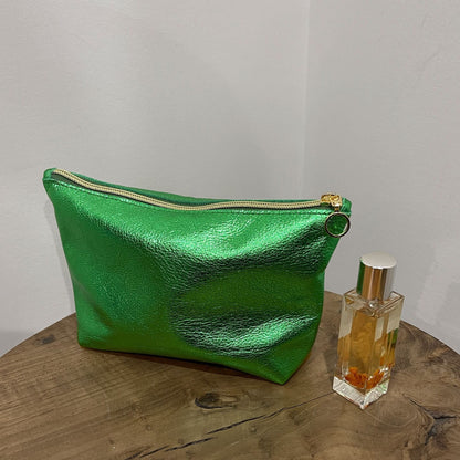 Metallic green Leather zipper purse