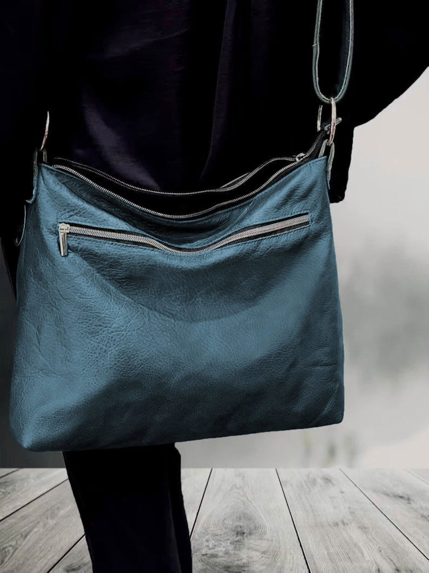 Teal Leather Crossbody Bag, Soft leather