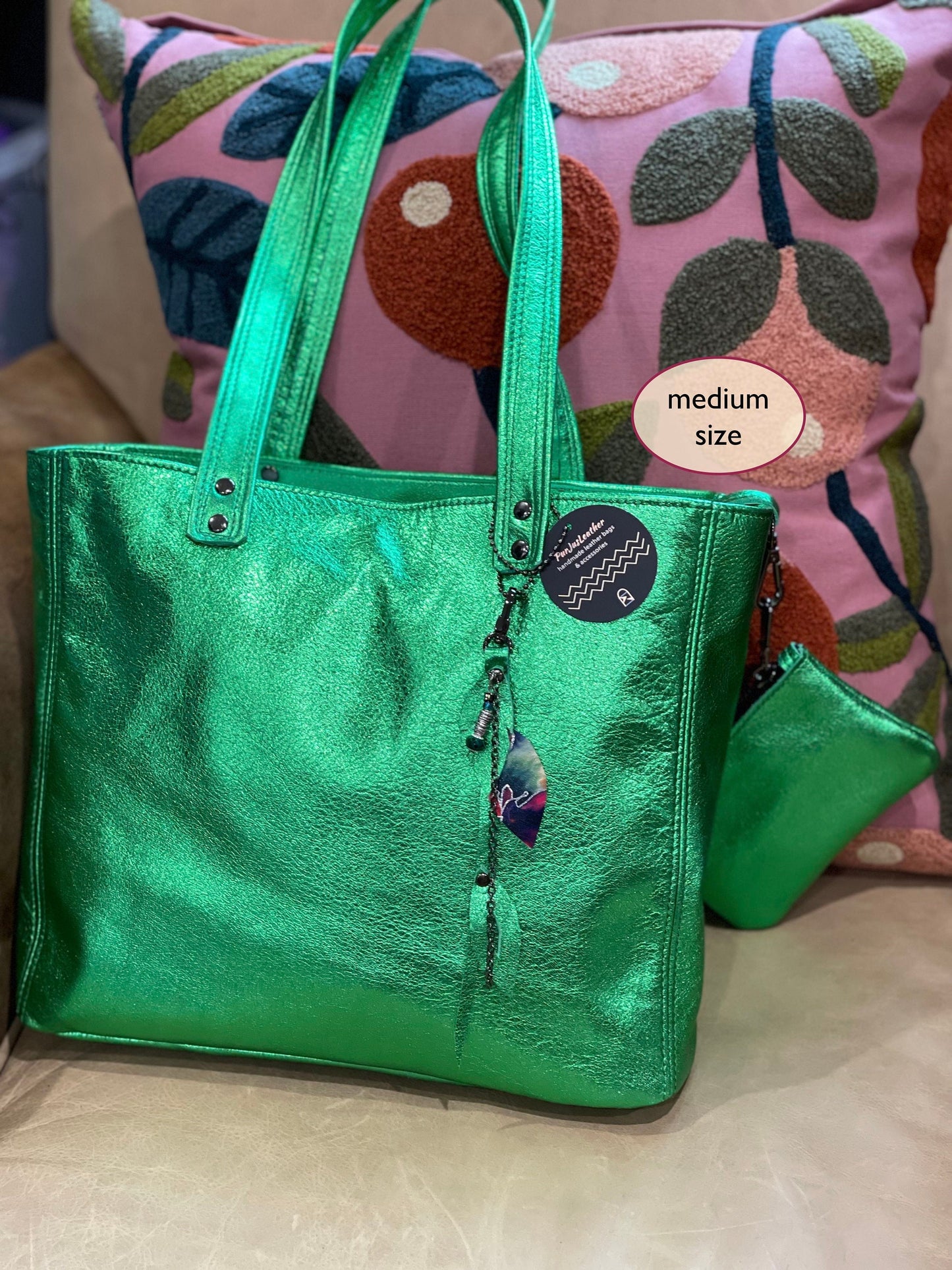 Emerald Green Metallic Leather Tote, free leather purse