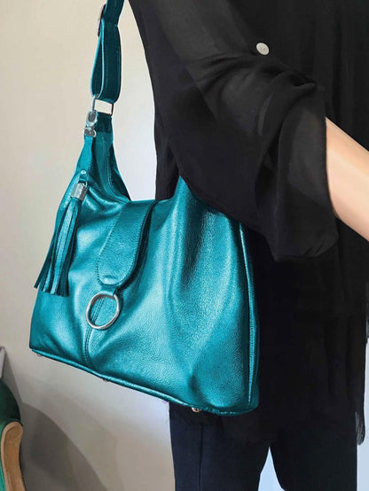 Womens metallic turquoise Italian Hobo
