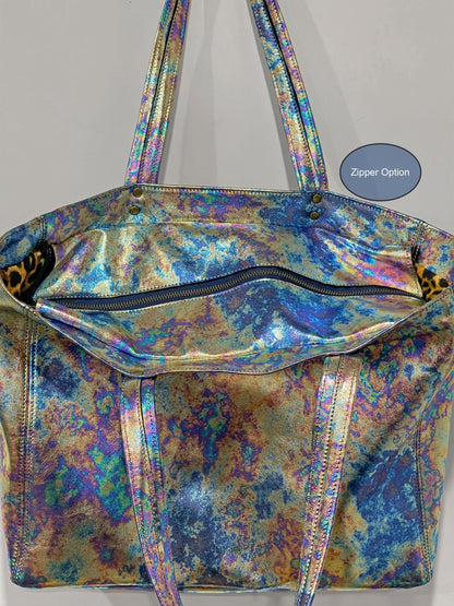 Oil Slick Metallic Leather Tote, free purse