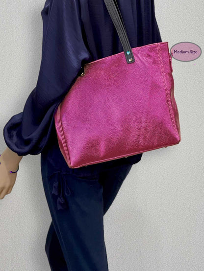 Hot Pink Metallic Leather Tote