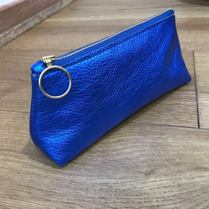 Metallic leather makeup purse