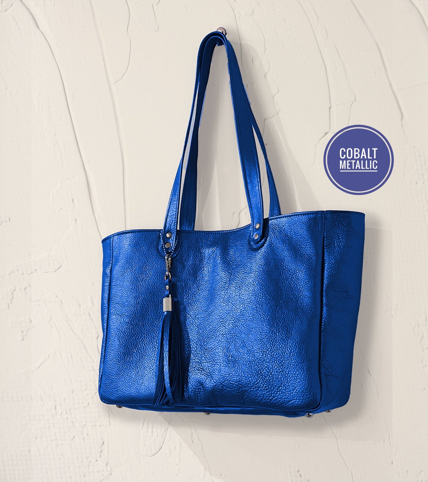 Choose colour wide Metallic Leather Tote, free zipper purse