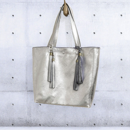 Metallic Silver Leather Tote