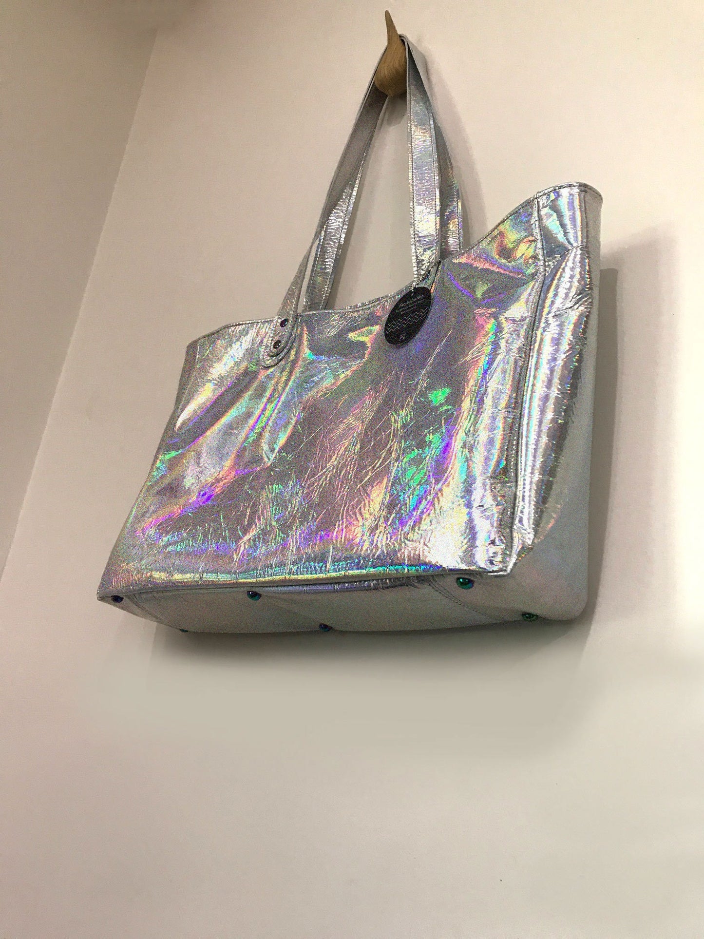 Choose colour wide Metallic Leather Tote, free zipper purse