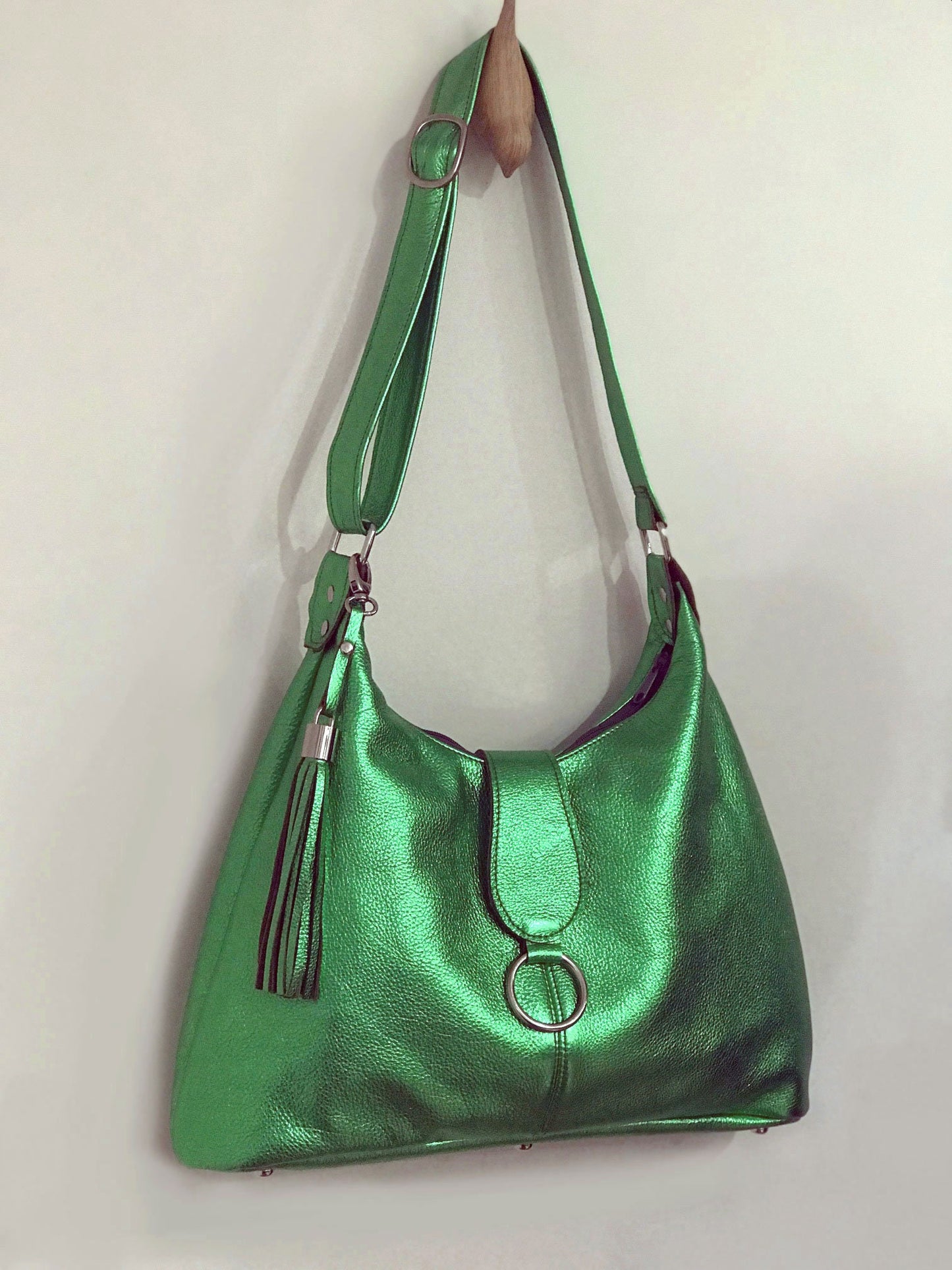 Metallic Leather tassel, bag charm, leather key ring