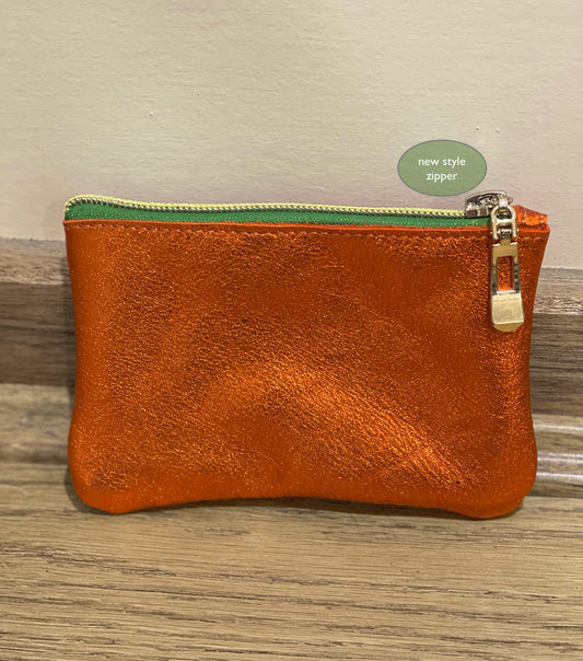 Metallic Mango Orange zipper purse