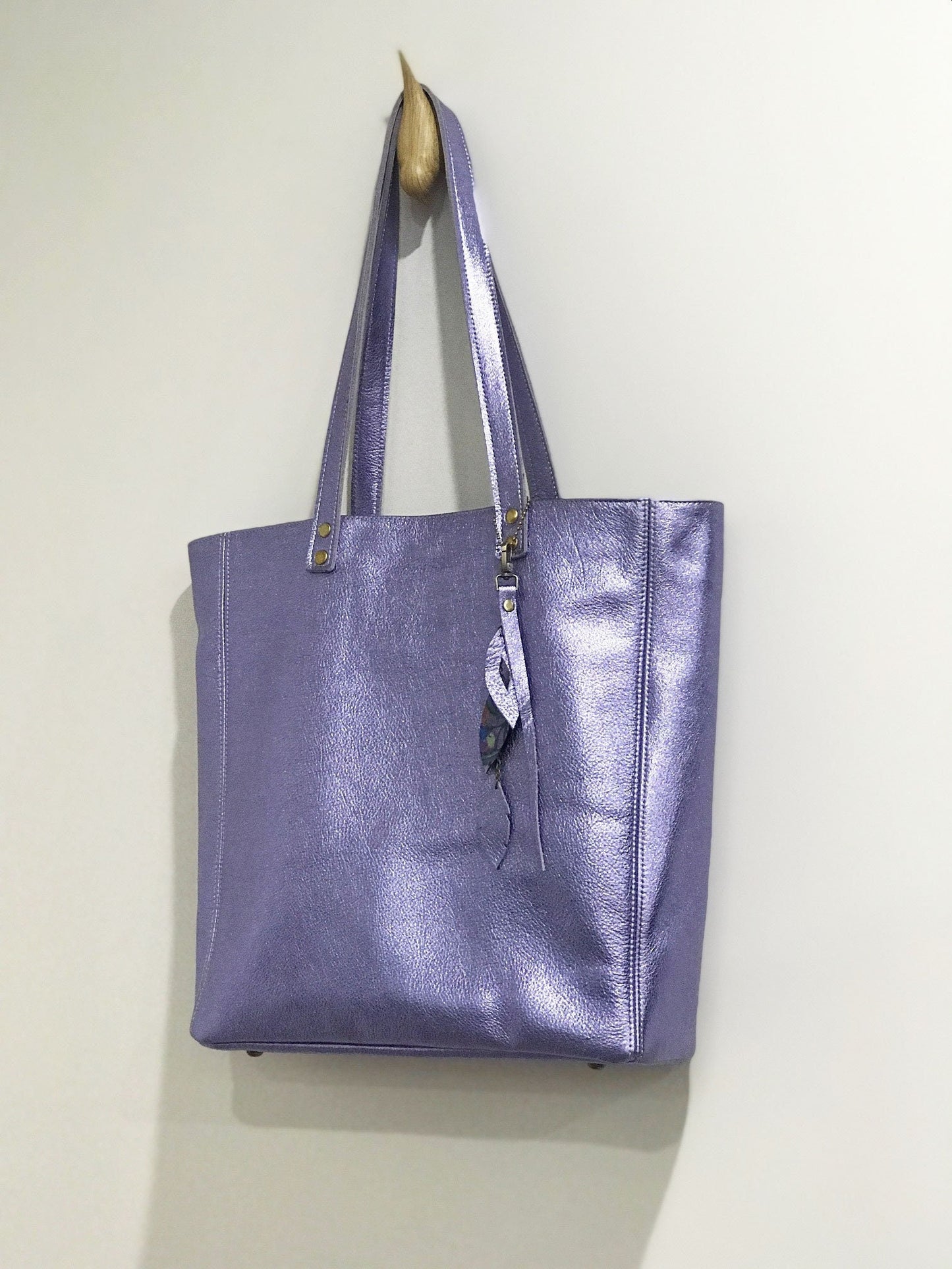 Large Lavender Lilac Metallic Leather Tote