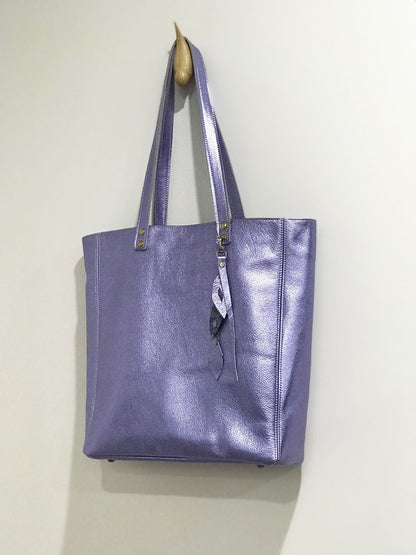 Large Lavender Lilac Metallic Leather Tote