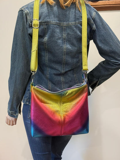 Metallic rainbow crossbody bag, premium soft metallic leather, IN STOCK