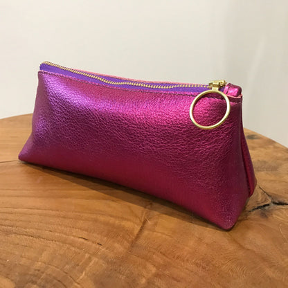 Metallic leather makeup purse