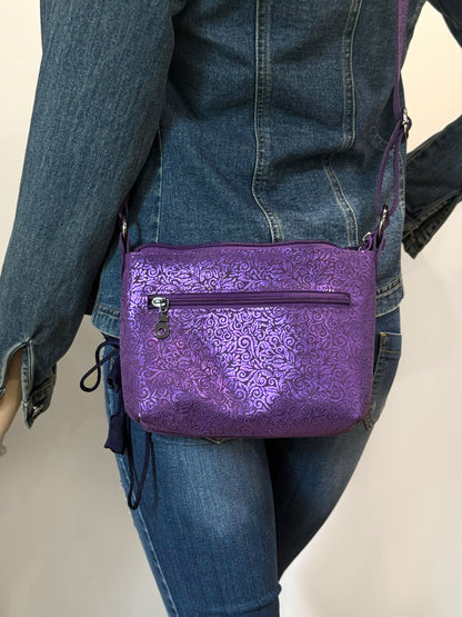 Metallic purple crossbody bag with Pearlised Baroque Pattern
