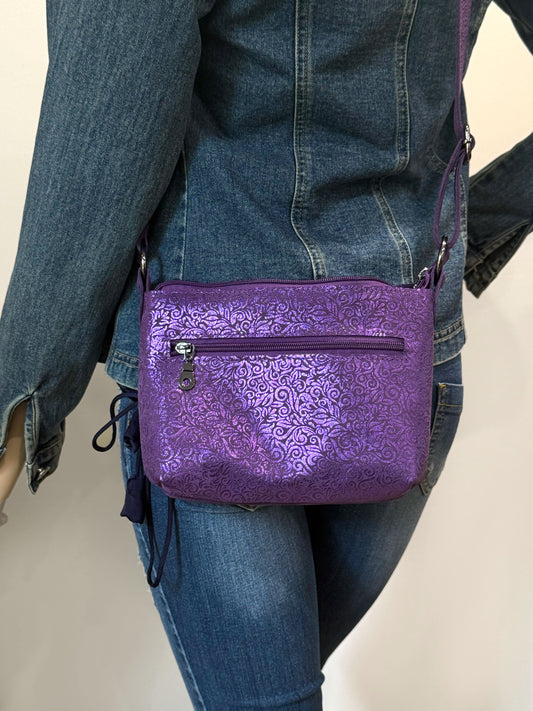 Metallic purple crossbody bag with Pearlised Baroque Pattern
