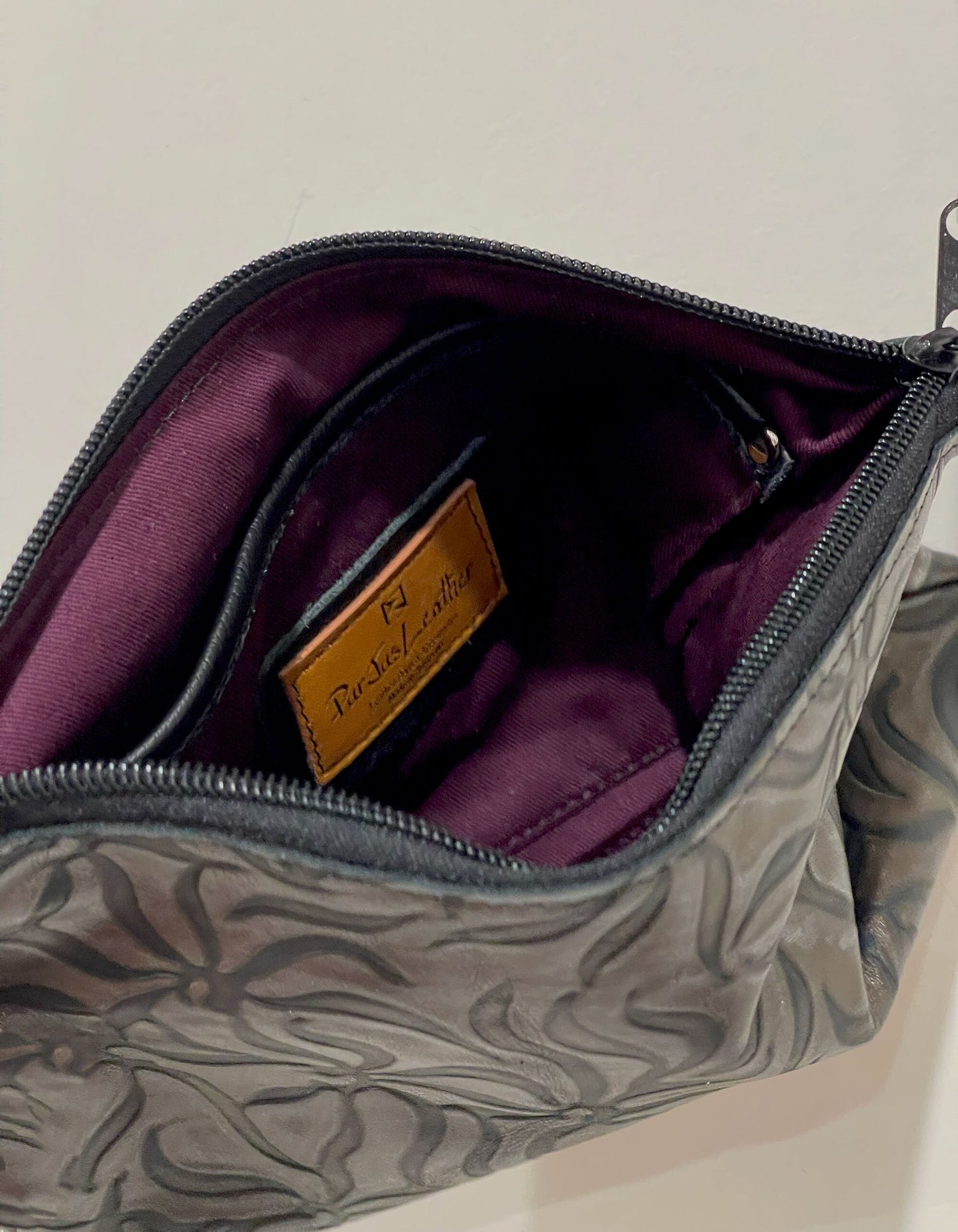 burgundy lining inside zipper purse