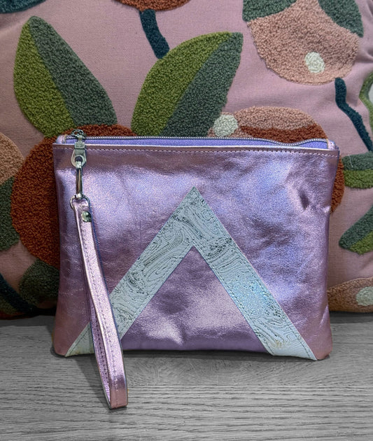 Lavender Metallic Leather Wristlet Clutch