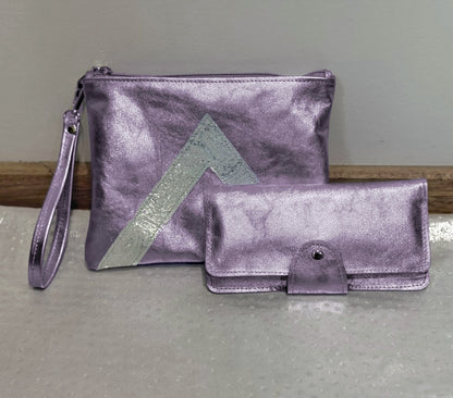 Lavender Metallic Leather Wristlet Clutch