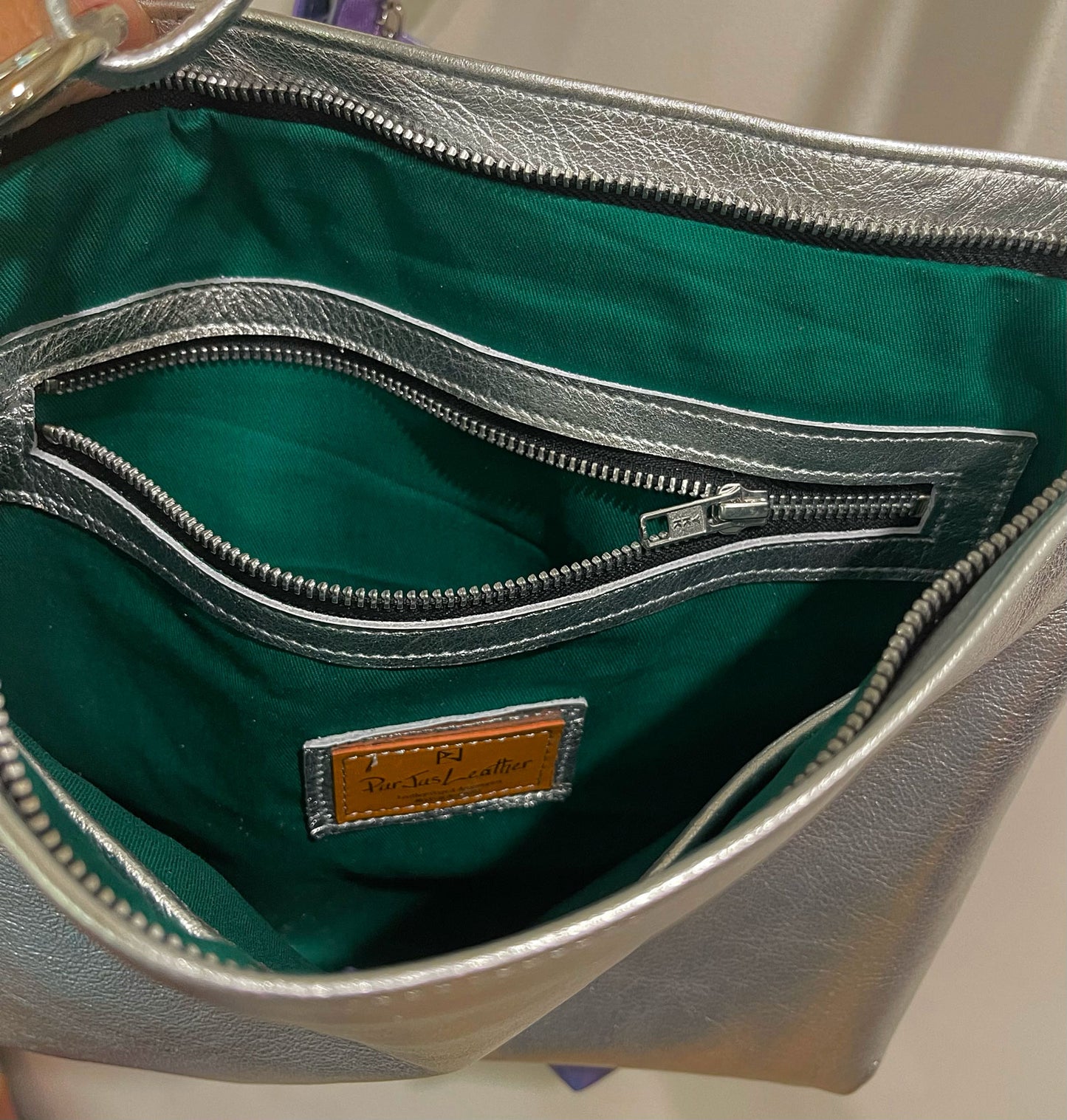 Metallic Silver crossbody bag, Soft premium