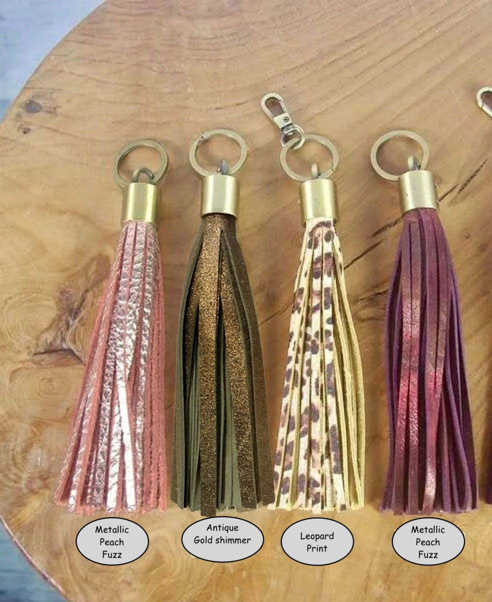 Metallic Leather tassel, bag charm, leather key ring
