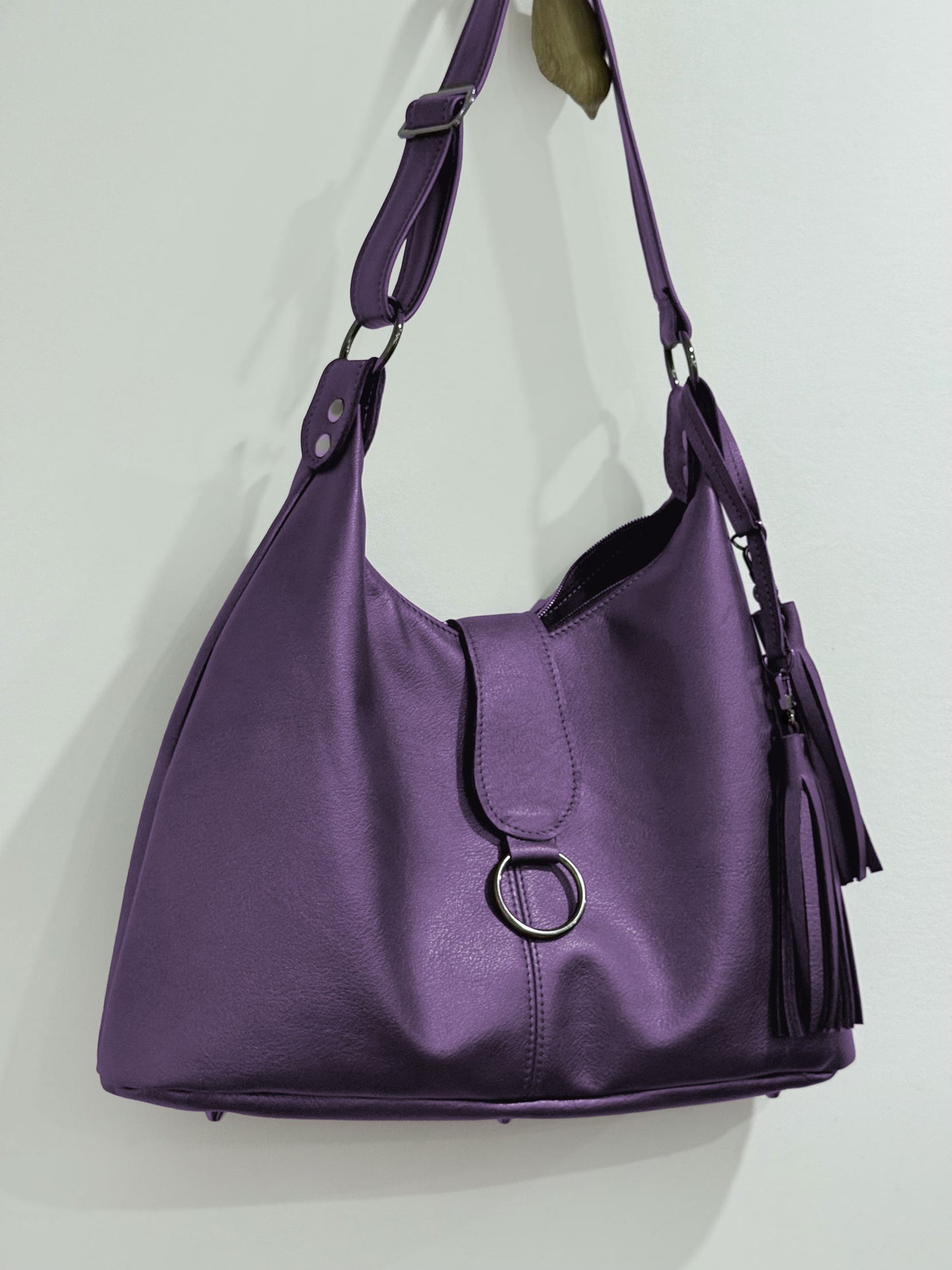 Purple Top Grain Leather Italian Hobo Shoulder Bag