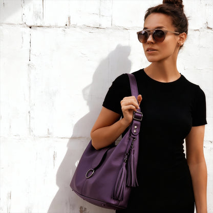Purple Top Grain Leather Italian Hobo Shoulder Bag
