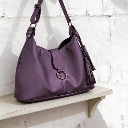 Purple Top Grain Leather Italian Hobo Shoulder Bag