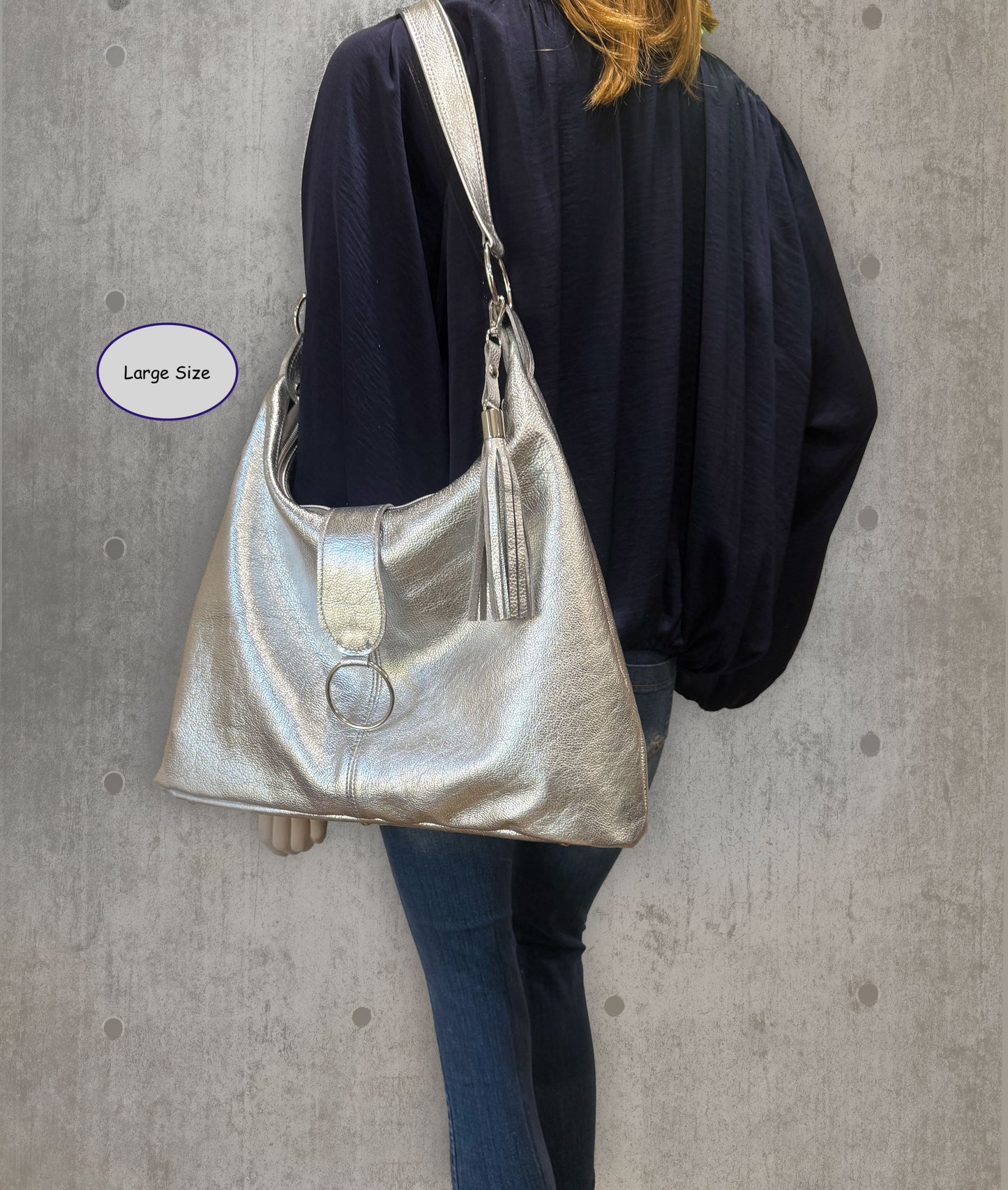 Metallic Silver Leather Italian Hobo Bag