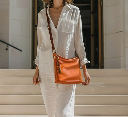 Burnt Orange Tan Crossbody Bag with Oversized Studs