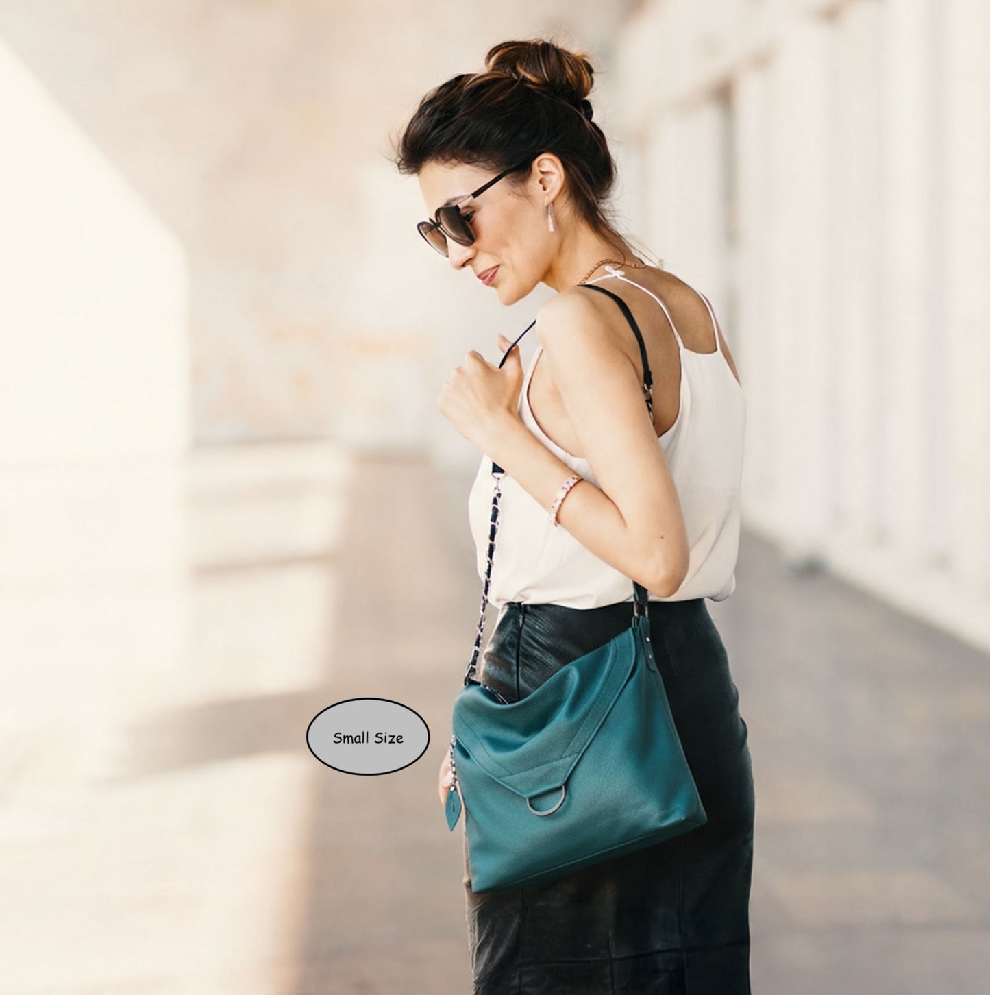 Pebble Teal leather shoulder or crossbody bag