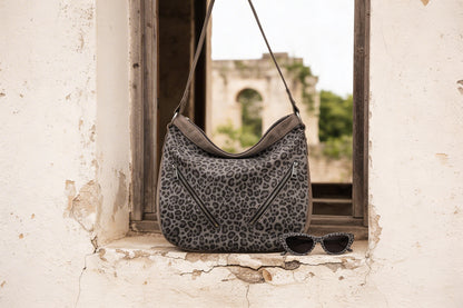 Tooled Taupe Leopard Print Leather Hobo Bag in 2 sizes