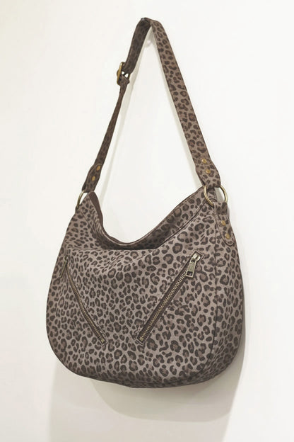 Tooled Taupe Leopard Print Leather Hobo Bag in 2 sizes