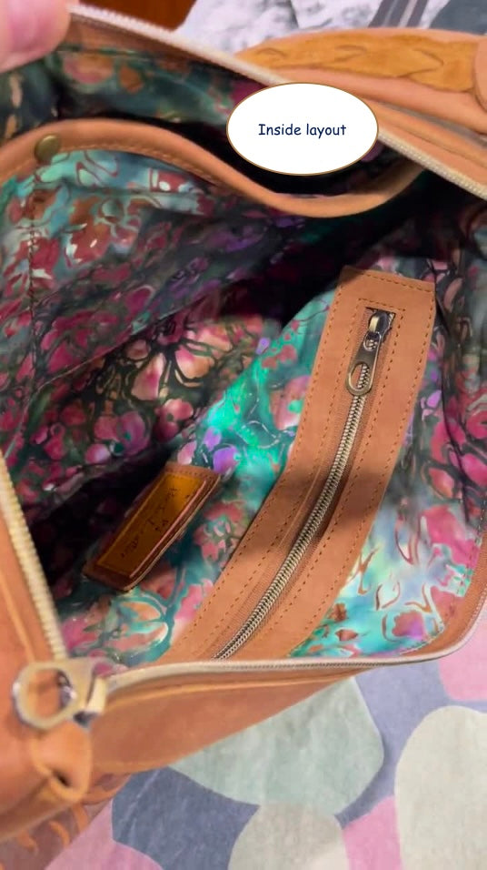 Tooled Taupe Leopard Print Leather Hobo Bag in 2 sizes