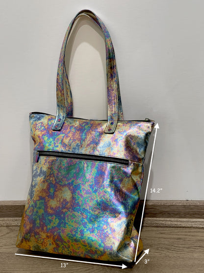 Metallic Oil Slick leather backpack and tote, FREE purse