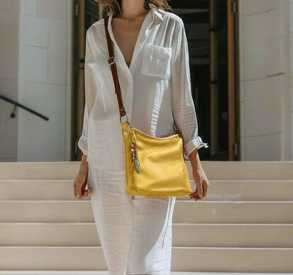 Yellow Crossbody Leather Bag with Oversized Studs