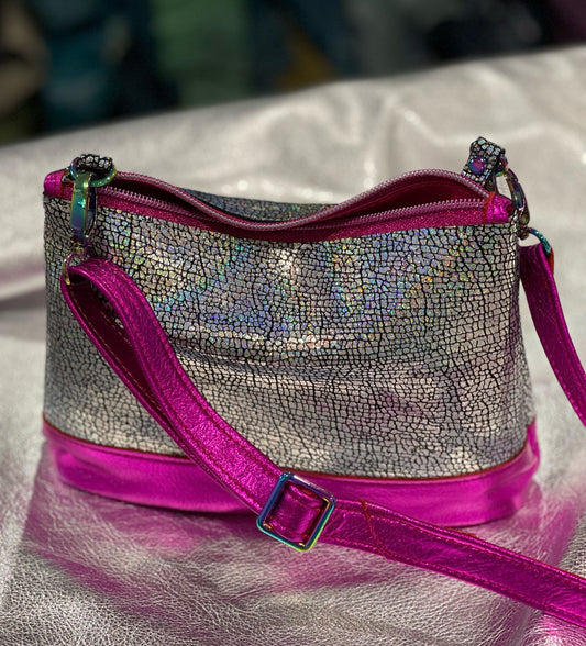 Holographic and fuchsia pink crossbody bag