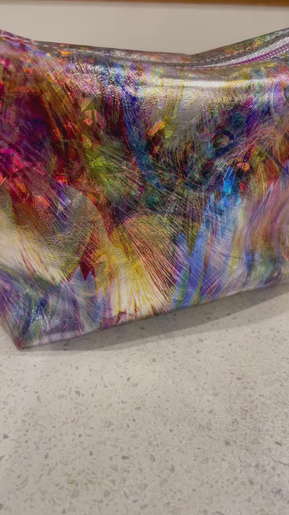 Iridescent Abstract feathers Leather makeup purse