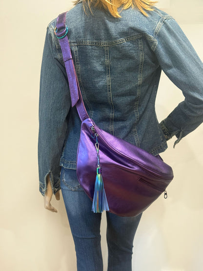 Metallic Purple Leather Sling bag, Italian Leather