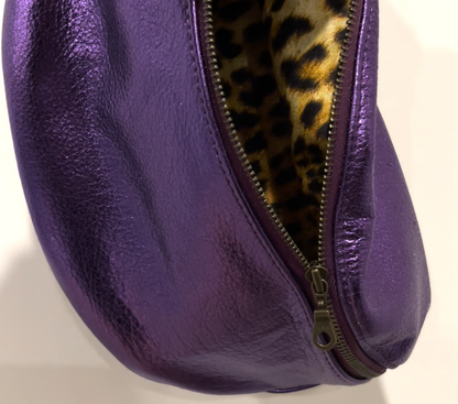 Metallic Purple Leather Sling bag, Italian Leather