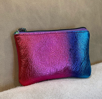 Metallic vertical rainbow colours zipper pouch